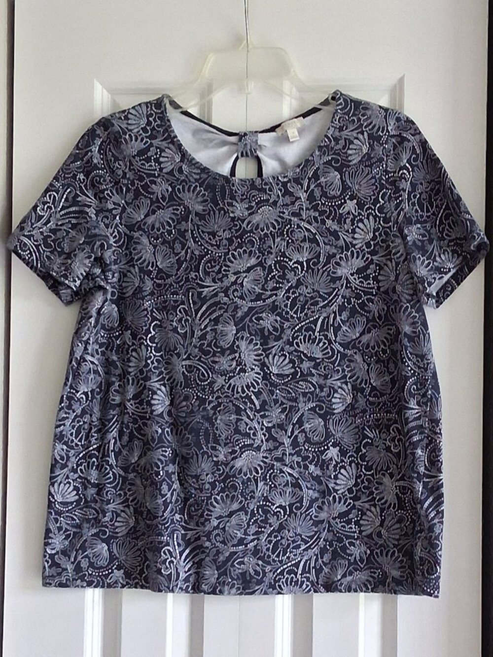 Talbots Blue & White Floral Short Sleeve Top Women's Size X (Large)